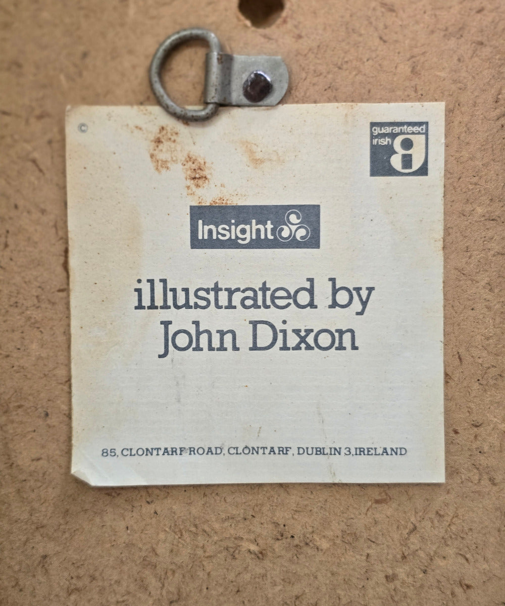 John Dixon Illustrated Wood Block Print Insight Irish Guarunteed Tag