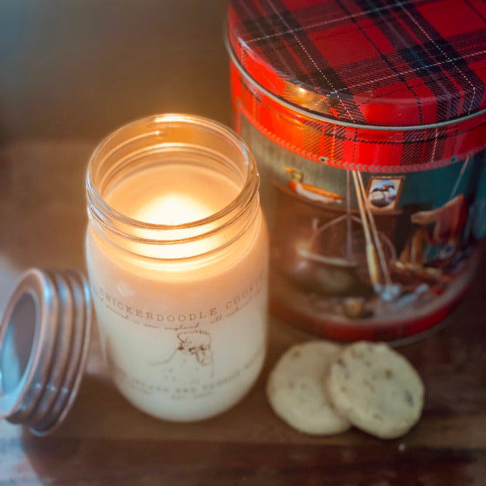 Snickerdoodle Cookie Soy Wax Candle 12 oz Side Lit